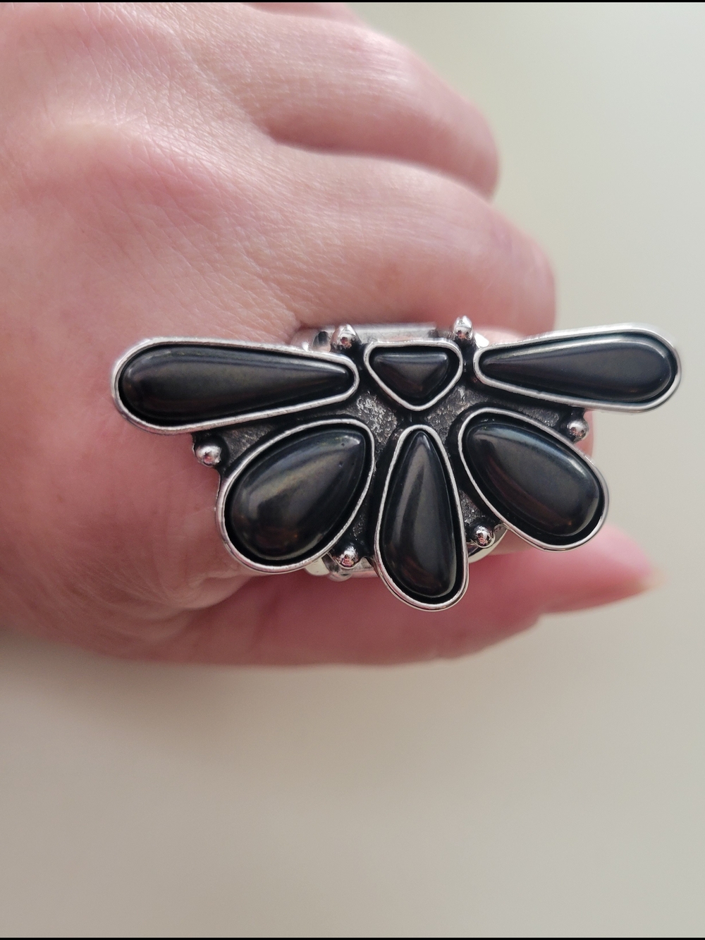 Paparazzi Silver Tone & Black Stone Stretch Statement Ring